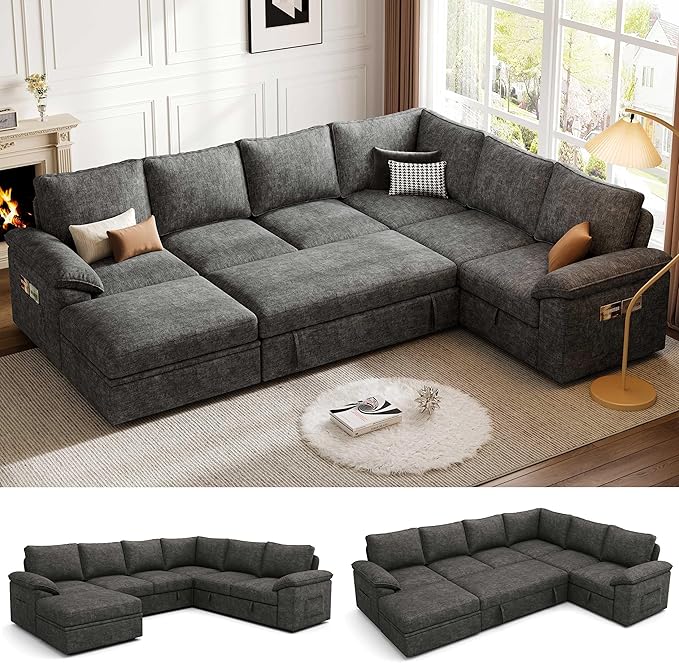 SUAWY 108" U‑Shaped Sectional Sleeper with Storage