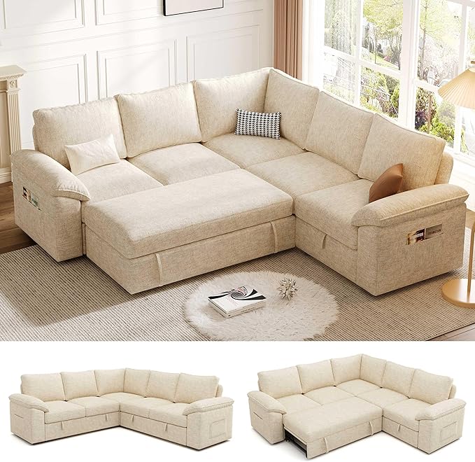 SUAWY 85" L‑Shaped Sectional Sleeper with Storage