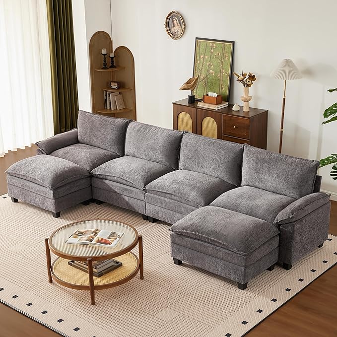 SUAWY 147" Big Comfy U‑Shaped Sectional with Ottoman